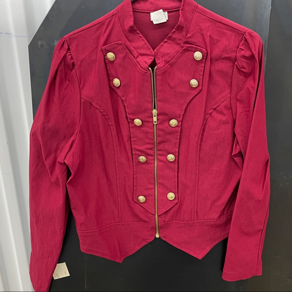 Elegant Burgundy Bomber Jacket with Gold Accents